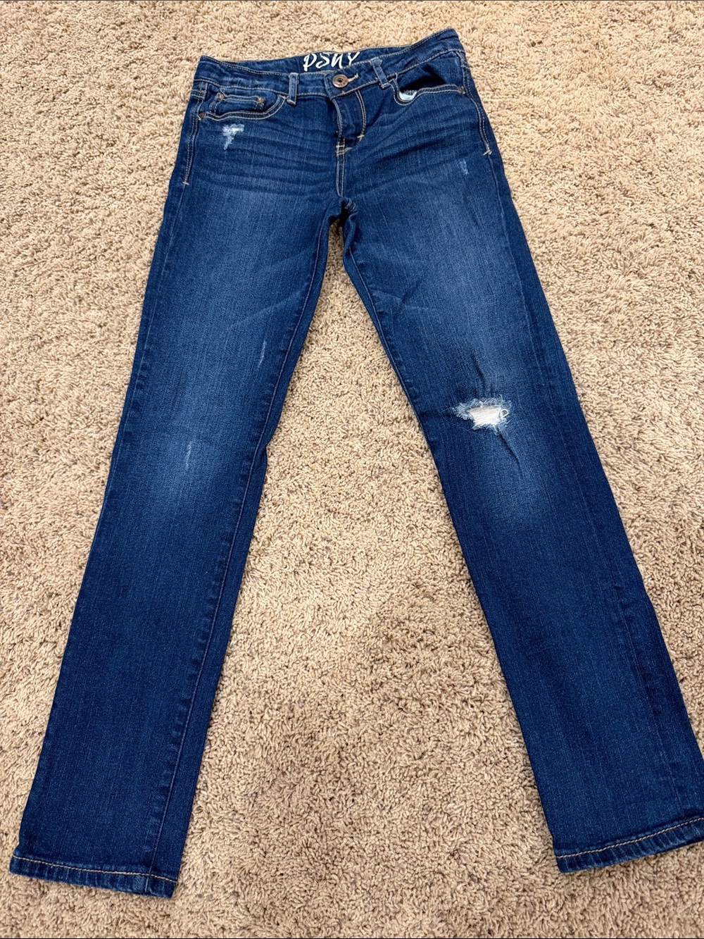 Kids Dark Blue Distressed Stretch Jeans